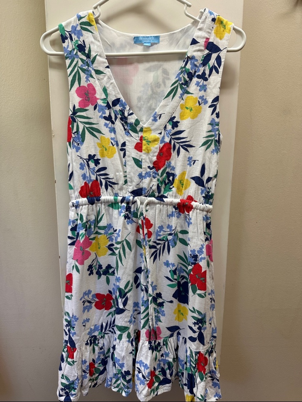 Draper James Floral Tie-Waist Dress - White with Multicolor Floral Print xs